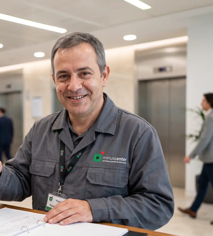 Miguel, del equipo de minuscenter, en la recepción de una oficina